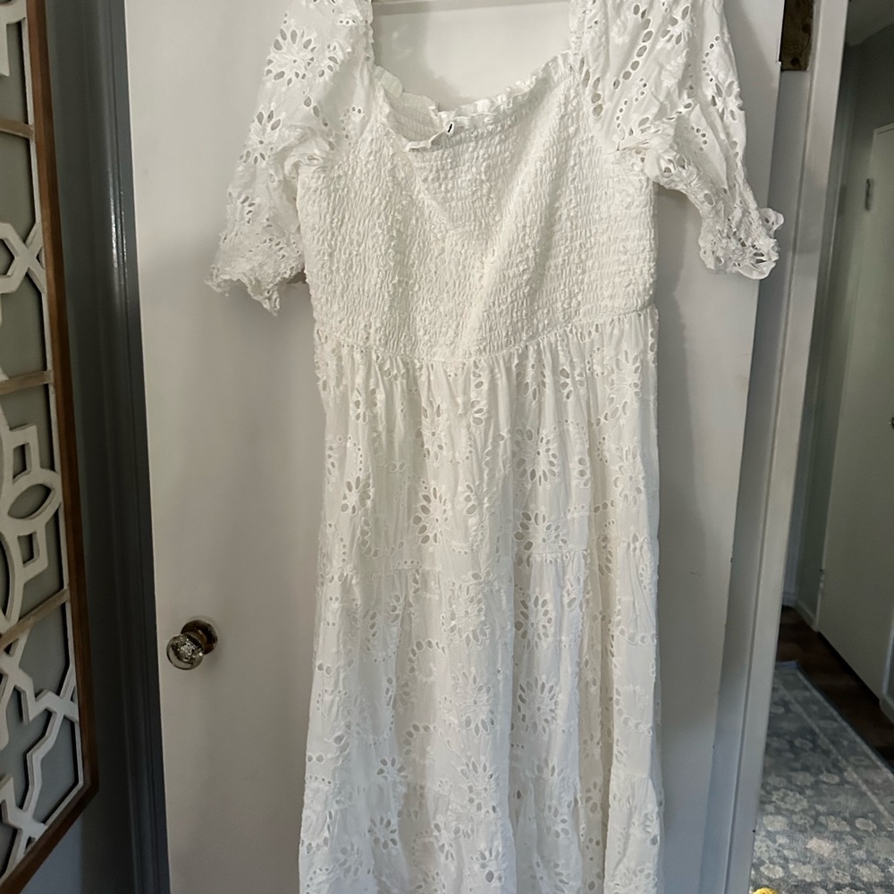 Baltic Born White Eyelet Midi Dress